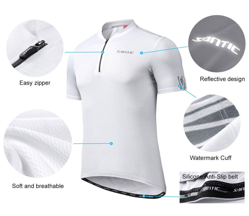 Santic Men's Cycling Jersey Short Sleeve with 3 Rear Pockets Half Zip Breathable Moisture Wicking Quick Dry Biking Shirts - Image 4